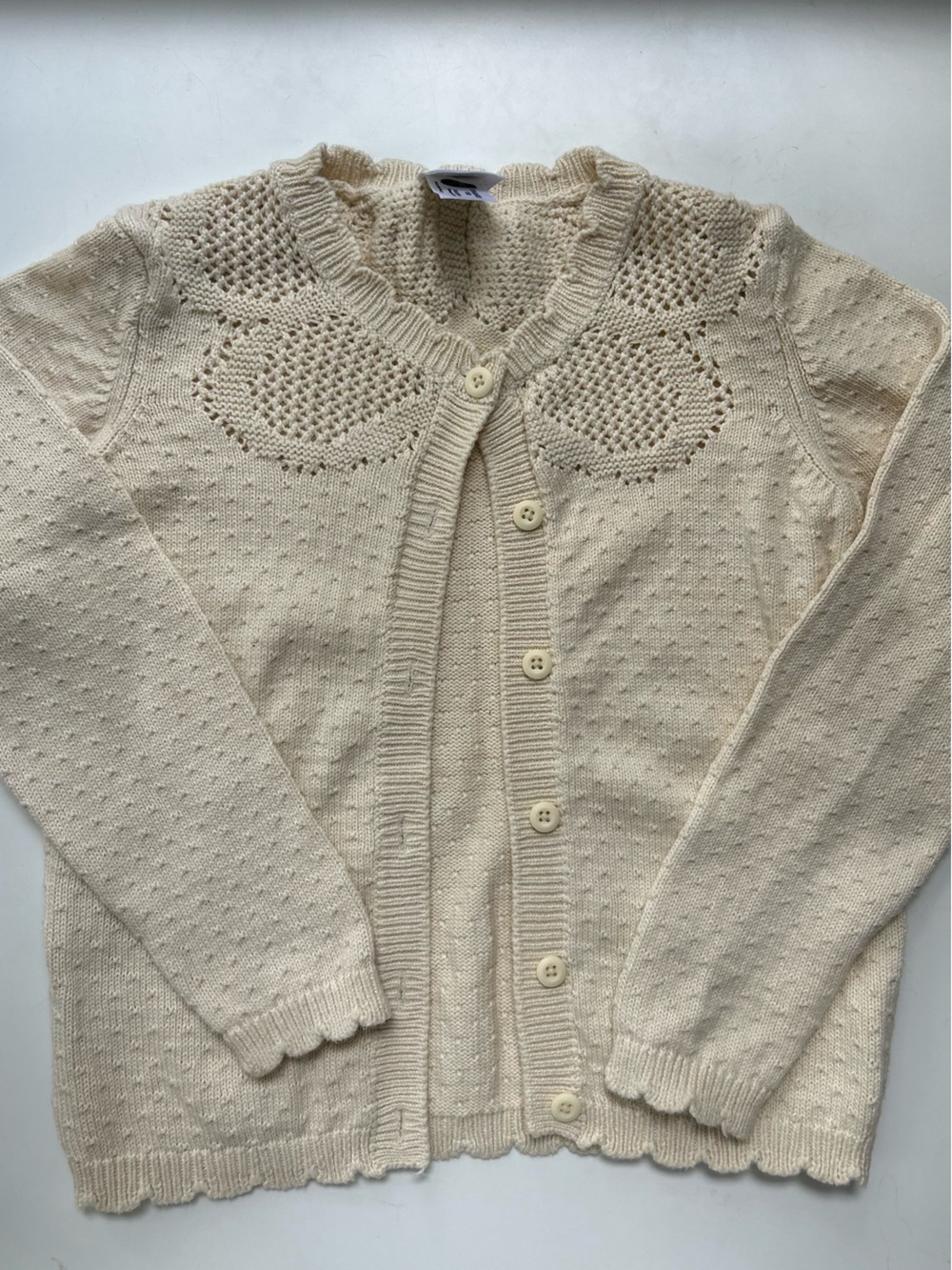 Hanna Andersson Cream Eyelet Knit Button Cardigan